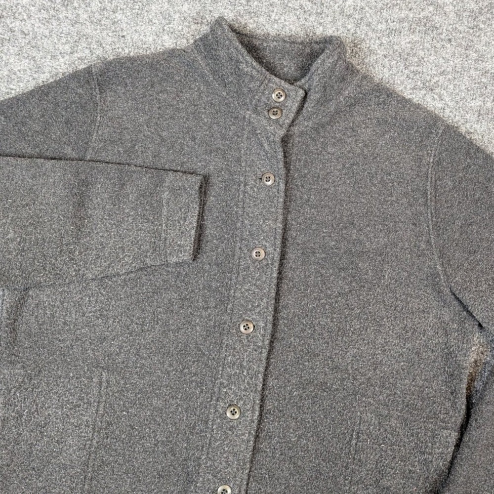 Woolrich Womens Medium Onyx Solid Gray Soft Fleece Button Front Mock Neck Jacket